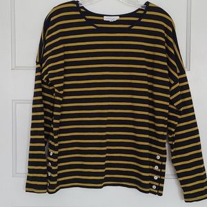 Thought mustard and navy stipe shirt